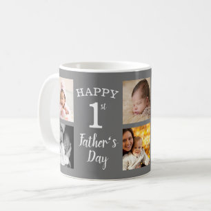 Taza De Café Feliz Día del Primer Padre 8 Collage de fotos gri
