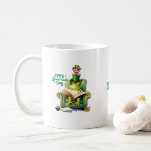 Taza De Café Feliz Día del Shamrock Oso y Rana Rosa Teddy