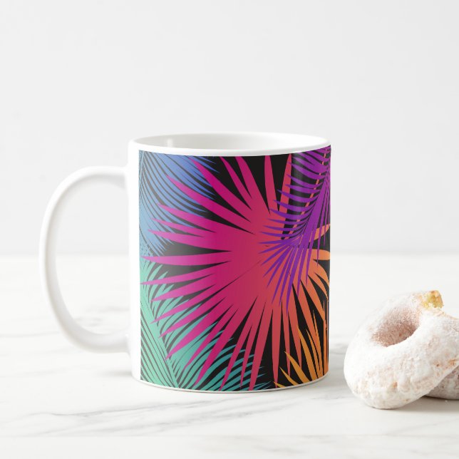 Taza De Café Feliz día Viajes Hojas tropicales de palmeras Jung (Con donut)