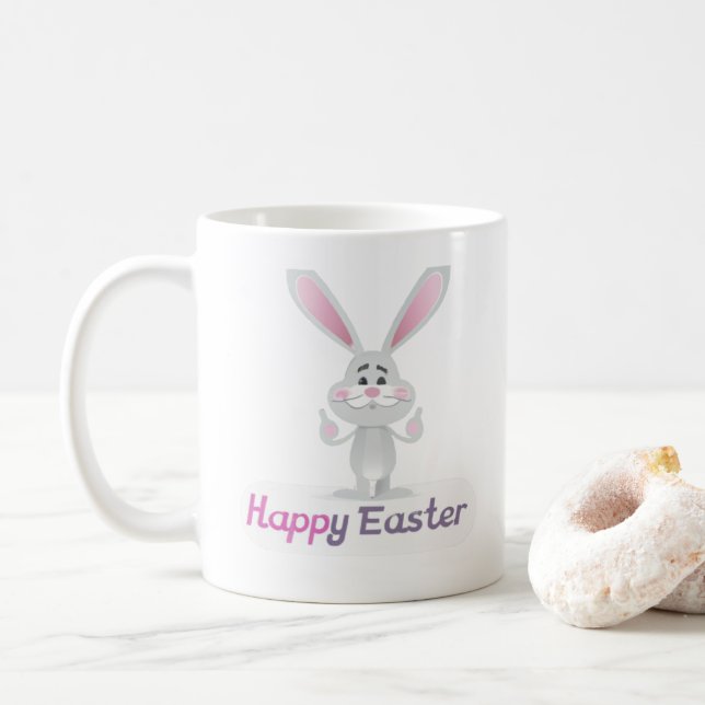 Taza De Café Feliz diseño de conejo de Pascua (Con donut)