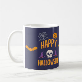 Taza De Café Feliz diseño de naranja de murciélago de calabaza
