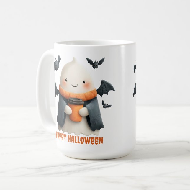Taza De Café Feliz diseño fantasma de Halloween (Anverso izquierdo)