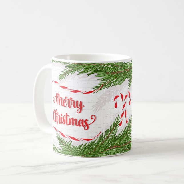 Taza De Café Feliz diseño navideño con canes de candy (Anverso izquierdo)