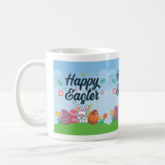 Taza De Café Feliz Eggys de Pascua Bunny & Flowers (Izquierda)