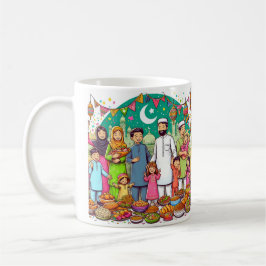Taza De Café Feliz Eid Familia Divertida Diseño de Celebración