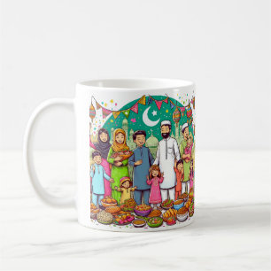 Taza De Café Feliz Eid Familia Divertida Diseño de Celebración
