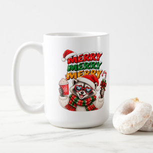 Taza De Café Feliz Feliz Feliz Navidad Mapache Cacao Caliente