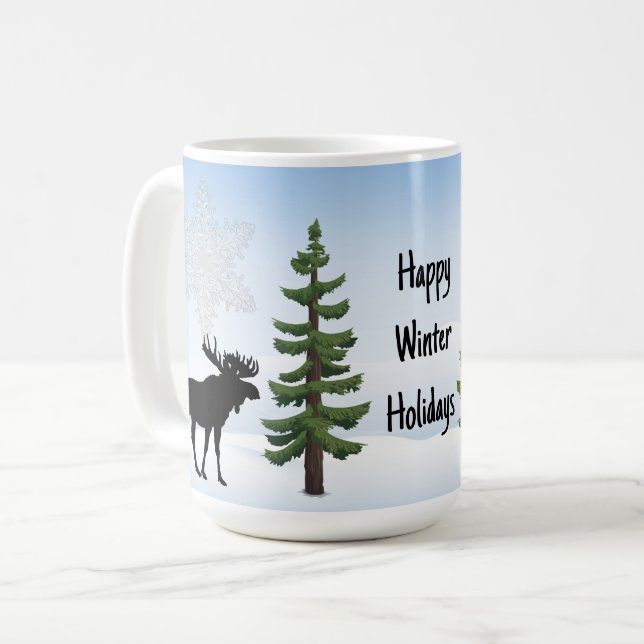 Taza De Café Feliz feriado de invierno Moose y Snowflake (Anverso izquierdo)