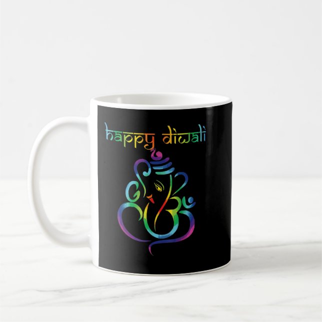 Taza De Café Feliz Festival Diwali de luces hindúes y hombres (Izquierda)