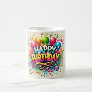 Taza De Café Feliz fiesta de cumpleaños, celebración de globos