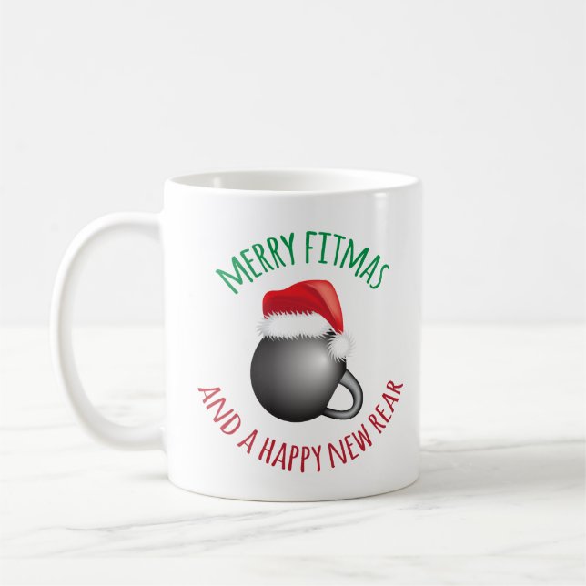 Taza De Café Feliz Fitmas divertido y nueva parte posterior (Izquierda)