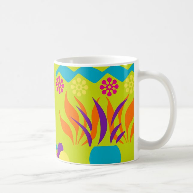 Taza de café feliz floral abstracta 11oz (Derecha)