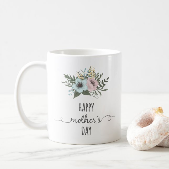 Taza de café feliz floral elegante del día de (Con donut)