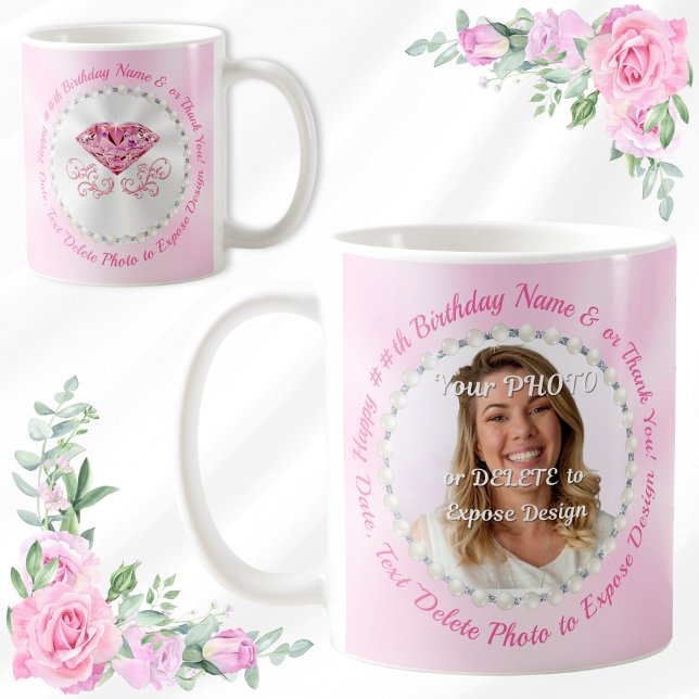 Taza De Café Feliz Fotos de cumpleaños o CUALQUIER AÑO u OCASIÓ (These pretty coffee mugs are affordable birthday gifts for mom or wife. Birthday mugs for Her.)