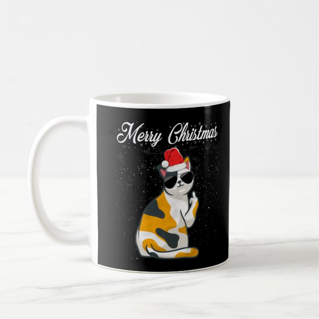 Taza De Café Feliz Gato de Navidad Dedo Medio Dedo Ruido Navida (Izquierda)