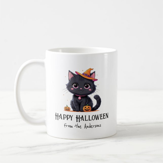 Taza De Café Feliz Gato Negro de Halloween (Izquierda)
