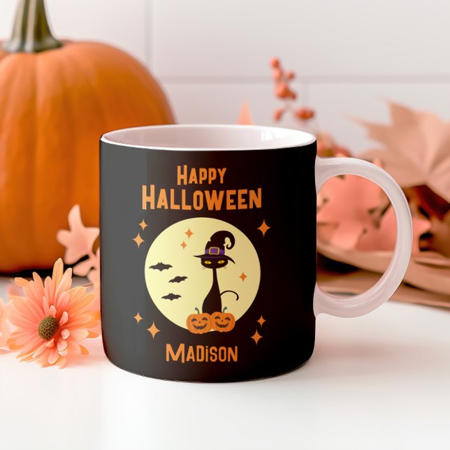 Taza De Café Feliz Gato Negro de Halloween personalizado (Subido por el creador)