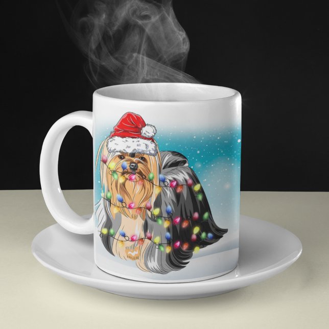 Taza De Café Feliz Gorra navideño Yorkshire Terrier Lover (Subido por el creador)