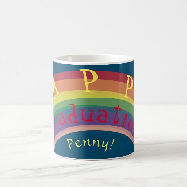 Taza De Café "¡Feliz graduación!"Texto del arcoiris Personaliza (Centro)