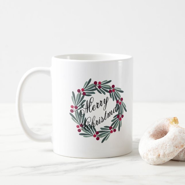 Taza De Café Feliz guión de navidad Bonito de la guirnalda blan (Con donut)