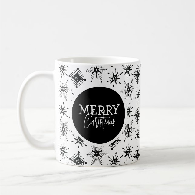 Taza De Café Feliz guión de Navidad Copos de nieve negros (Izquierda)