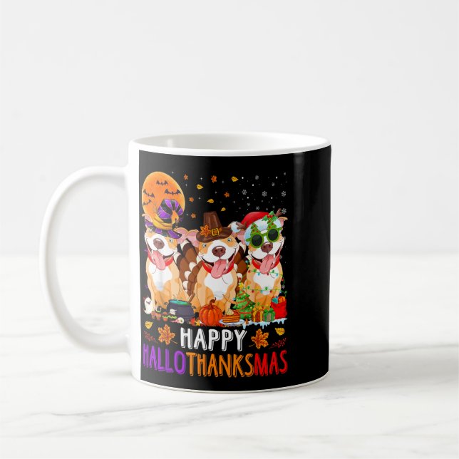 Taza De Café Feliz Hallothanksmas Pitbull Perro Halloween (Izquierda)
