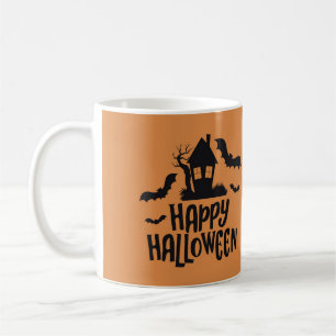 Taza De Café Feliz Halloween acosado naranja de murciélagos mie