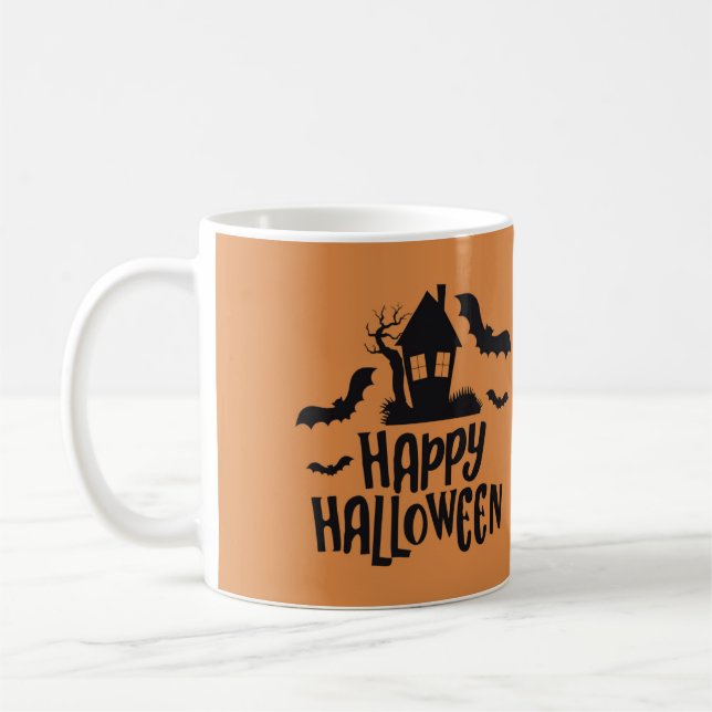 Taza De Café Feliz Halloween acosado naranja de murciélagos mie (Izquierda)