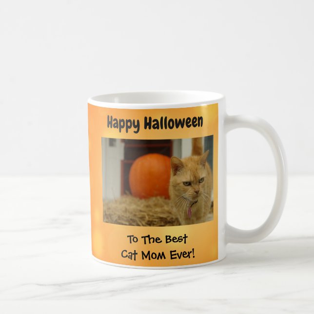 Taza De Café Feliz Halloween al mejor gato, mamá, Mascota. (Derecha)