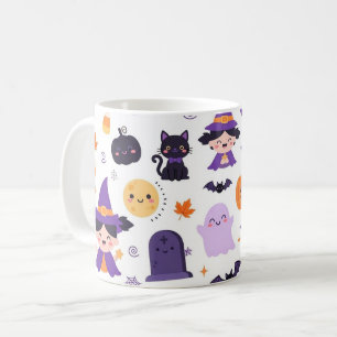 Taza De Café Feliz Halloween Brujas Fantasmas Gatos Murciélagos