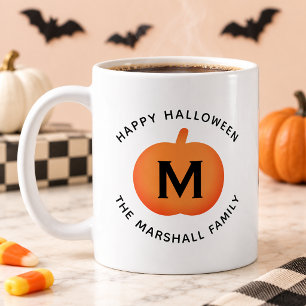 Taza De Café Feliz Halloween Calabaza Naranja Inicial Personali