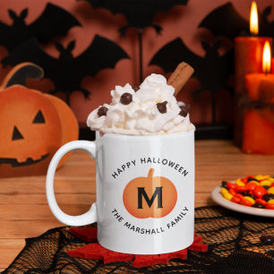 Taza De Café Feliz Halloween Calabaza Naranja Inicial Personali