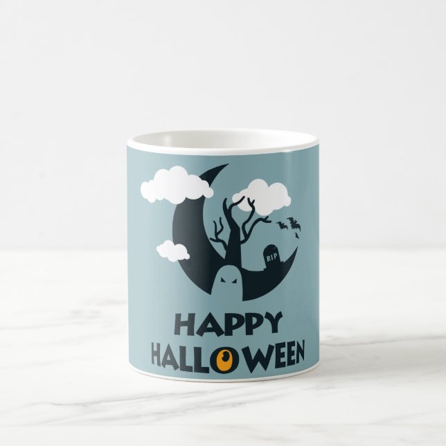 Taza De Café Feliz Halloween con la luna y el cementerio (Centro)