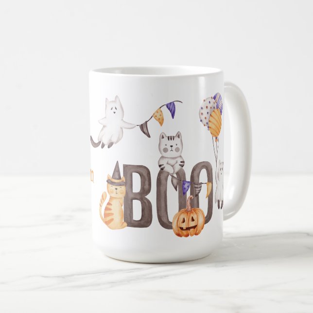Taza De Café Feliz Halloween | CUTE KITTENS & BOO (Anverso derecho)