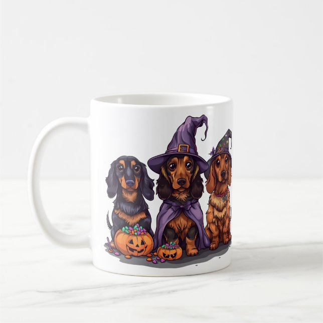 Taza De Café Feliz Halloween Dachshund Perros Brujos (Izquierda)