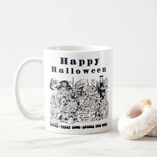 Taza De Café Feliz Halloween Divertido Espeluznante Terrorífico (Con donut)