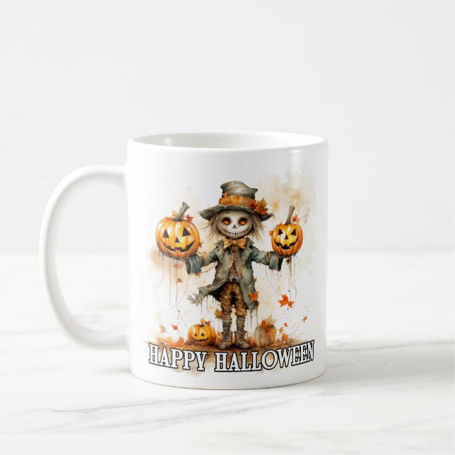 Taza De Café Feliz Halloween | Escarecrow En Otoño (Izquierda)