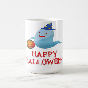 Taza De Café Feliz Halloween Fantasma sosteniendo Cubo de Jack