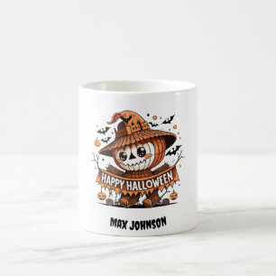 Taza De Café Feliz Halloween: Naranja de Hocus Pocus negro