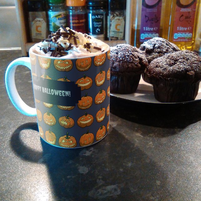 Taza De Café ¡Feliz Halloween! Patrón de calabaza Jack O Lanter (Subido por el creador)