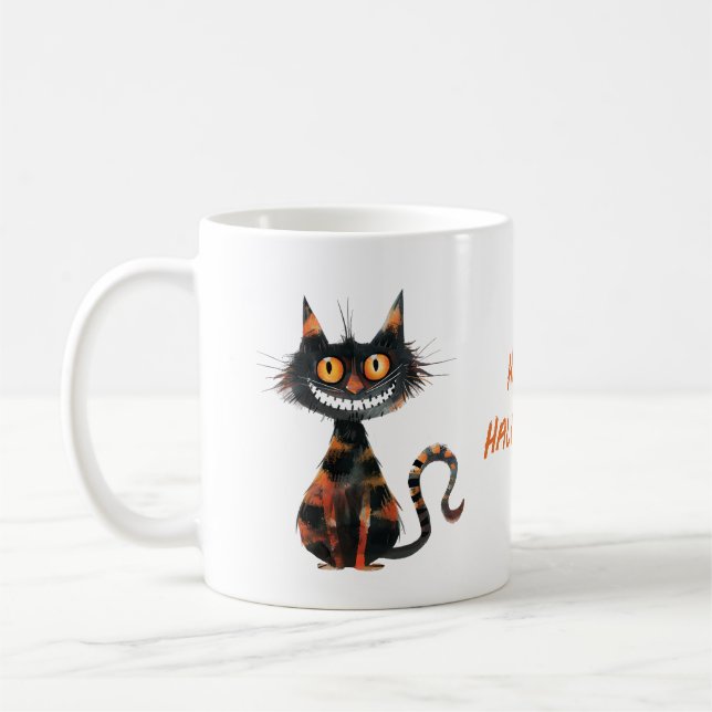Taza De Café Feliz Halloween Scary Black Cat Café Cocoa Mug (Izquierda)