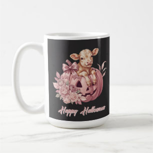 Taza De Café Feliz Halloween Ternera Bebé en Calabaza Rosa