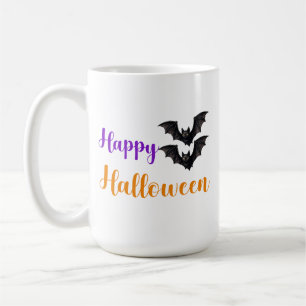 Taza De Café Feliz Halloween Texto Murciélagos Para Niños Fiest