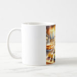 Taza De Café Feliz Hanukkah<br><div class="desc">Ilustracion acuático Hanukkah. Una mesa muy bien arreglada para una celebración festiva, con una menorah tradicional con velas encendidas. La luz es suave y cálida, mientras que la decoración de las vacaciones aporta un toque de alegría. Las luces cálidas crean un ambiente acogedor y acogedor. Diseñado por el artista Danguole...</div>