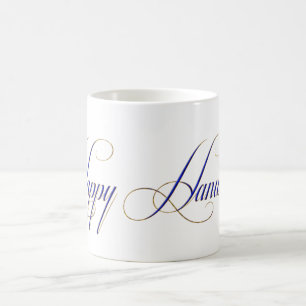 Taza De Café Feliz Hanukkah Blue Gold Elegant Look Design Mug
