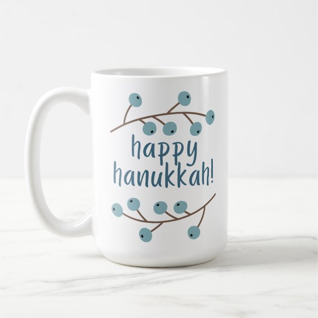 Taza De Café Feliz Hanukkah con las ramas de Berry (Izquierda)