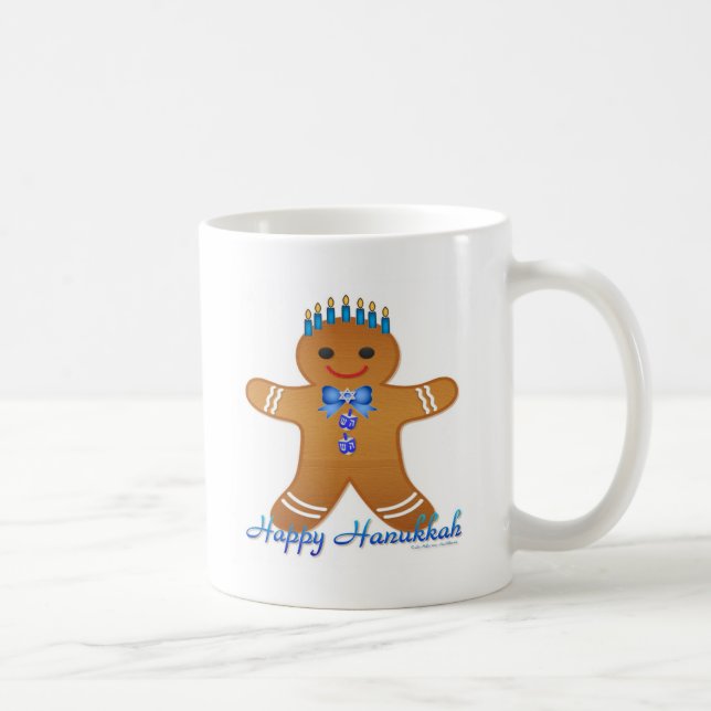 Taza De Café Feliz Hanukkah Gingerbread Man Menorah (Derecha)