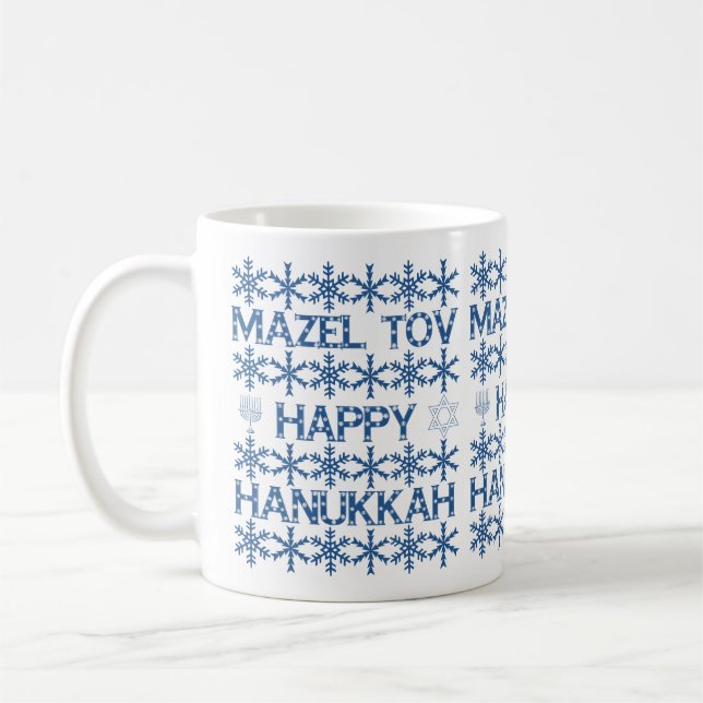 Taza De Café Feliz Hanukkah Mazel Tov Star de David Menorah (Izquierda)