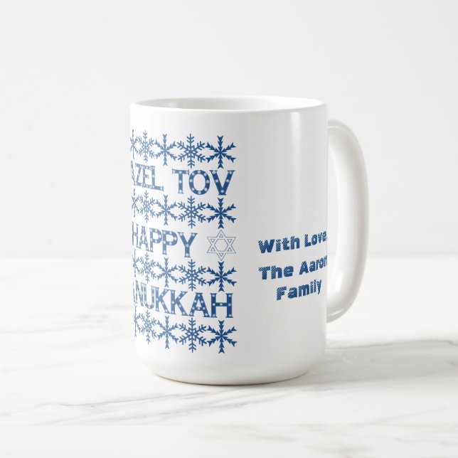 Taza De Café Feliz Hanukkah Mazel Tov Star de David Menorah (Anverso derecho)