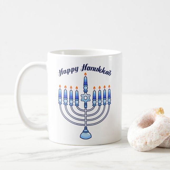 Taza De Café Feliz Hanukkah Menorah Jew Cute Candles (Con donut)